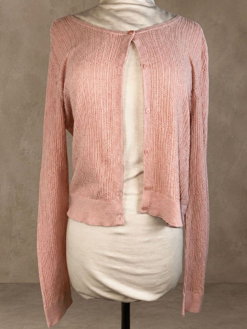 Uniqlo C Medium Lace Knit Cropped Cardigan Pink Cotton Blend Clare Waight Keller